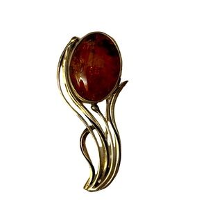 BALTIC AMBER SILVER BROOCH PIN